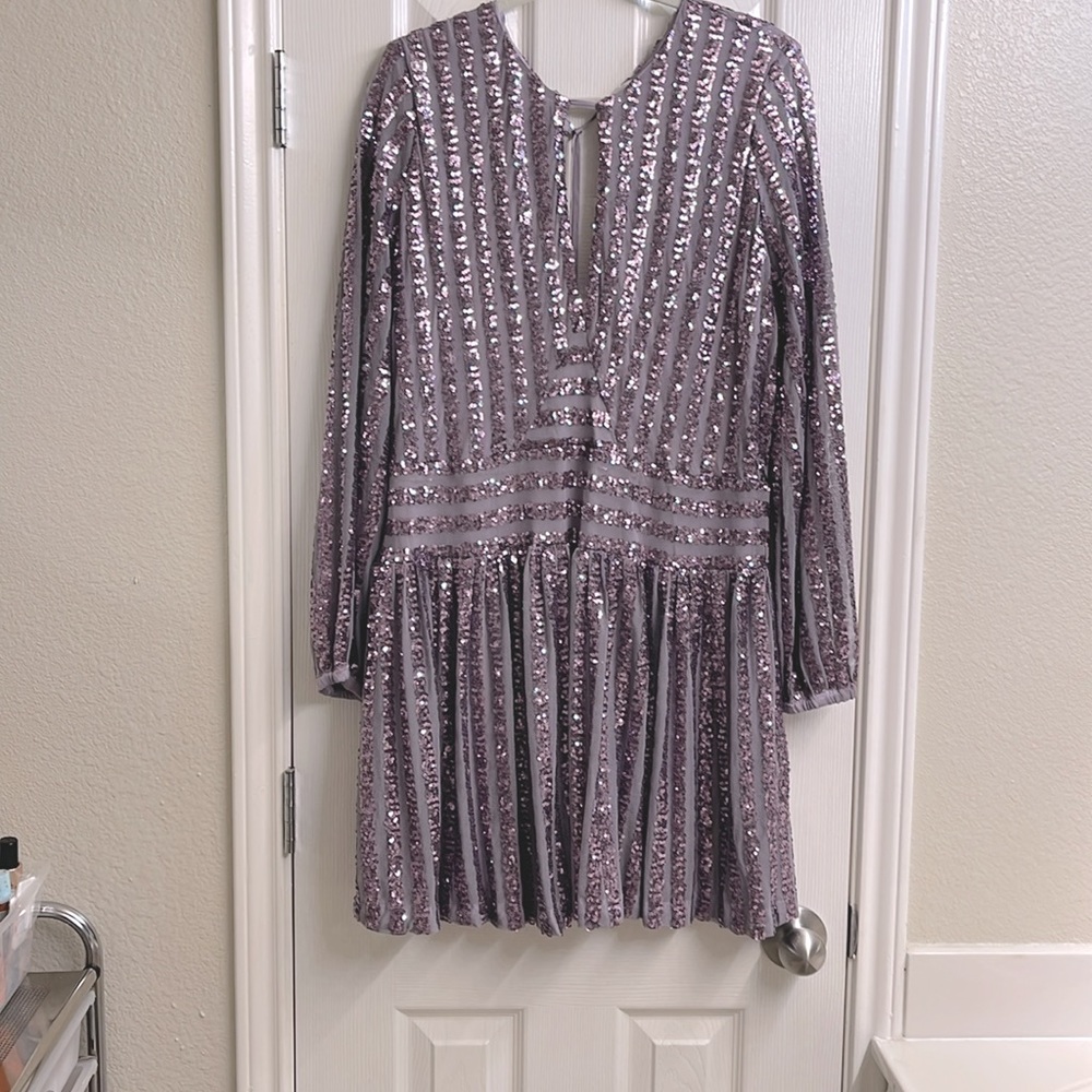 Anthropologie Lilac Sequin Mini Dress
